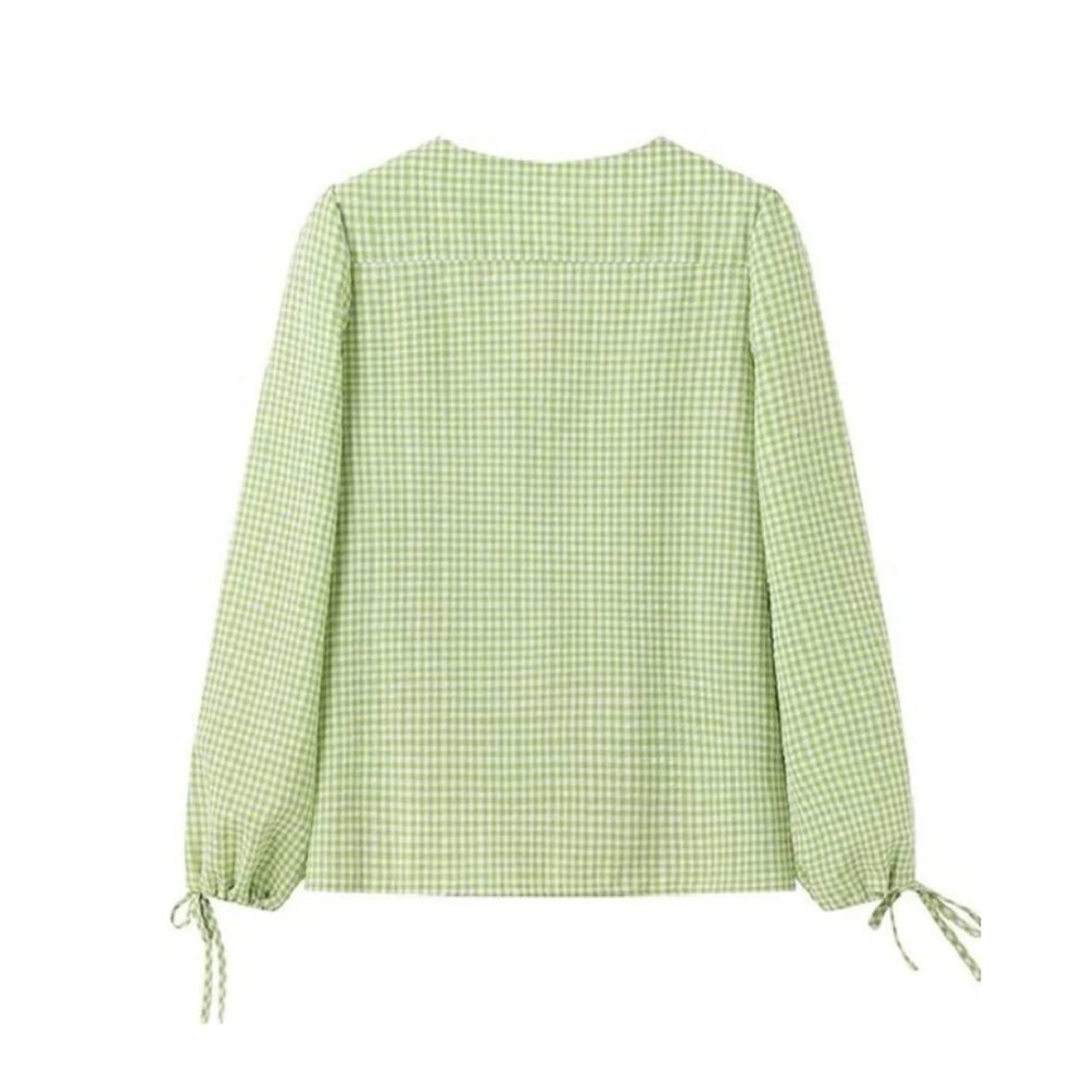 Green Gingham Kathryn Plaid Front Tie Top - Small - Picture 2 of 2